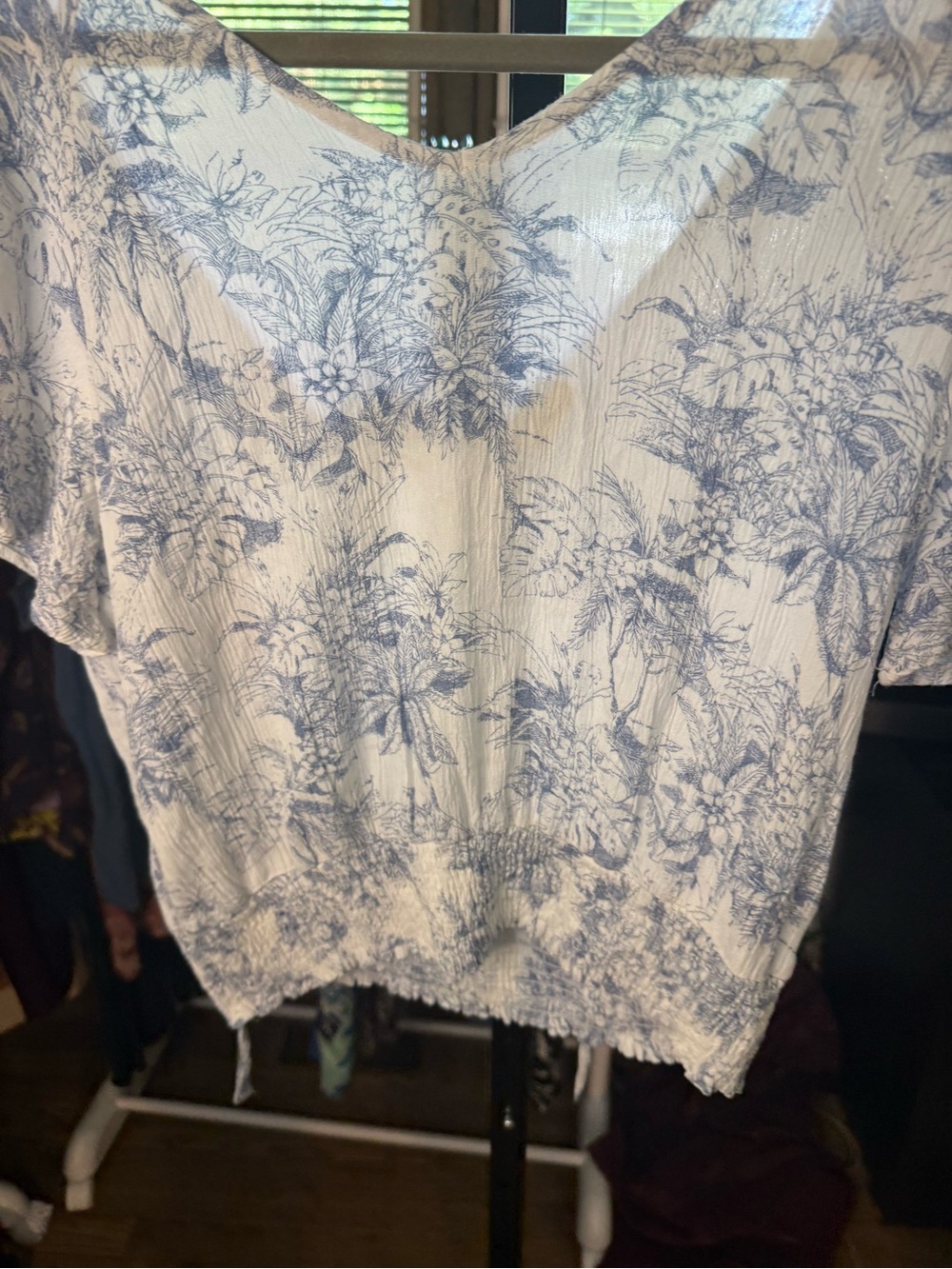 Paper Crane White Crop Top with Blue Floral Print